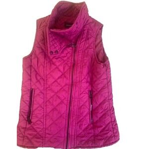 Andrew Marc New York Pink Quilted Vest Size Medium Womens Asymmetric Zip Berry